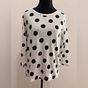(Sfera) Black & White Polka Dot Long Sleeve Top | Gold Button Detail